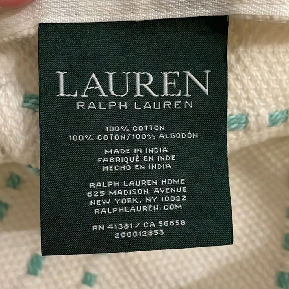 Lauren Ralph Lauren White Cotton Lumbar Pillow Cover 14x25 Blue Green Accents